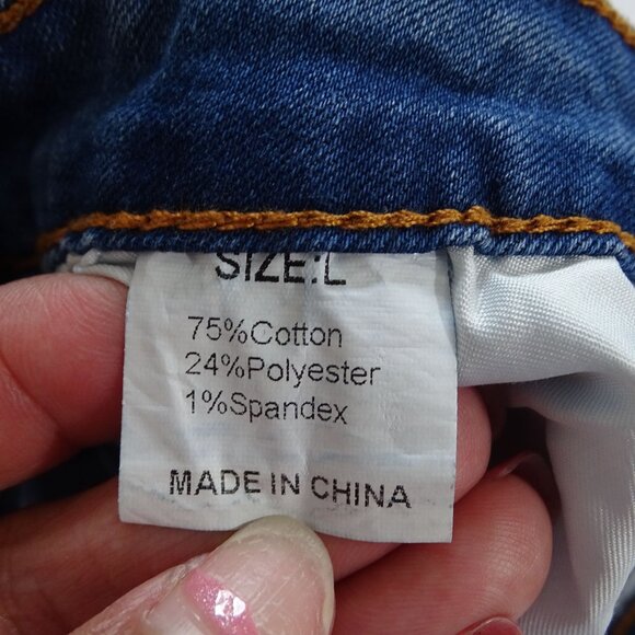 Distressed Denim High-Waist Shorts Women Size L Raw Hem Button Fly Ripped - Picture 5 of 10